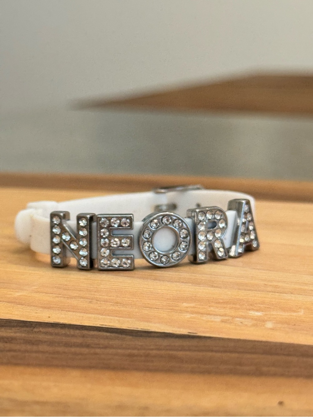 Hand Crafted NEORA Crystal Letter Bracelet in White only.